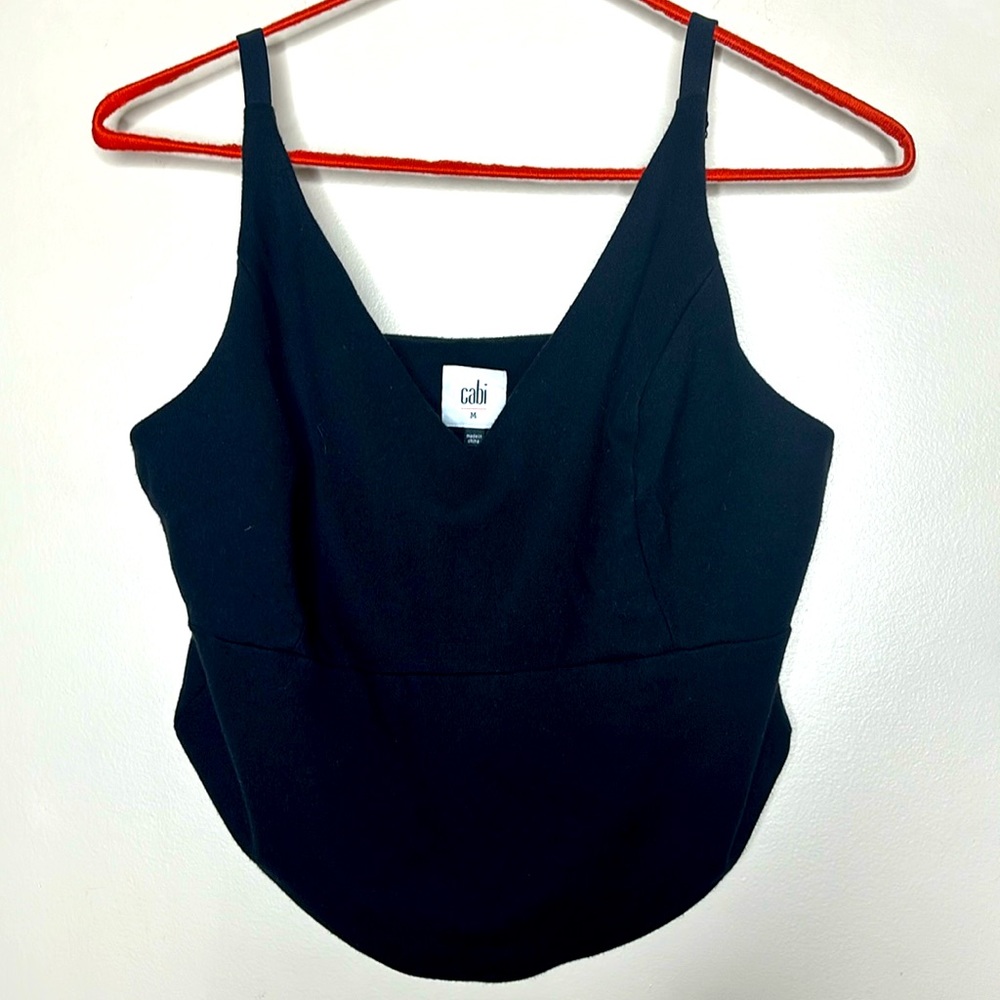Cabi | Black Adjustable Low V Crop Top | Heavy Material | Spaghetti Strap Shirt
